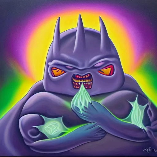Image similar to a painting of an energetic Gengar relaxing by flooko, alex grey, glows,