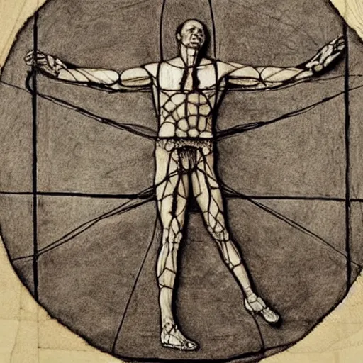 Image similar to Michael Jordan as the Vitruvian Man by leonardo da vinci, detailed, 8k, intricate blueprint