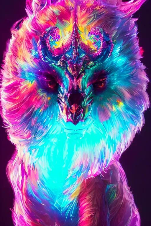 Image similar to A fancy portrait of a colourful crystalized beast by Greg Rutkowski, beeple, Sung Choi, Mitchell Mohrhauser, Maciej Kuciara, Johnson Ting, Maxim Verehin, Peter Konig, final fantasy, macro lens, 35mm, 8k photorealistic, cinematic lighting, HD, high details, dramatic, dark atmosphere, trending on artstation