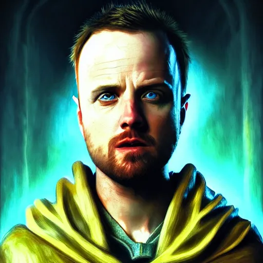 Image similar to Jesse Pinkman, portrait, fantasy, medieval, vivid colors, elegant, concept art, sharp focus, digital art, Hyper-realistic, 4K, Unreal Engine, Highly Detailed, HD, Dramatic Lighting by Brom, trending on Artstation