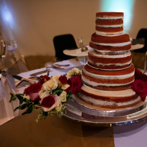 Image similar to a wedding cake made entirely out of sausages with ketchup sauce. During wedding. Highly detailed 8k