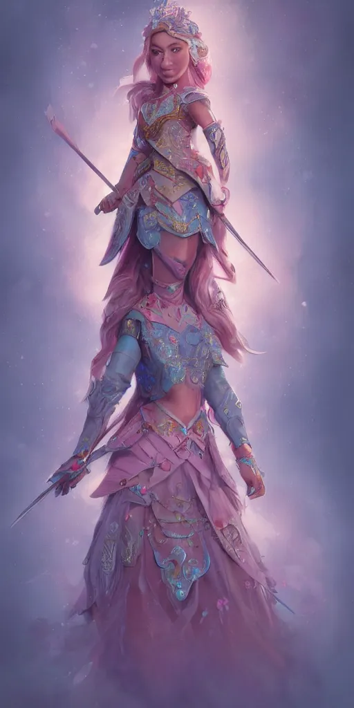 Image similar to detailed concept art illustration pastel painting of a Disney warrior princess in full intricate clothing, ultra detailed, digital art, octane render, 4K, micro details