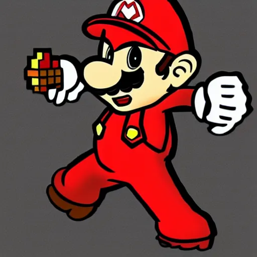 Prompt: fan artwork of mario, videogame art, edgy and bold artstyle, limited color palette, black and red tones