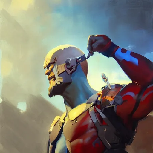 Image similar to greg manchess portrait painting of partially armored yondu udonta as overwatch character, medium shot, asymmetrical, profile picture, organic painting, sunny day, matte painting, bold shapes, hard edges, street art, trending on artstation, by huang guangjian and gil elvgren and sachin teng