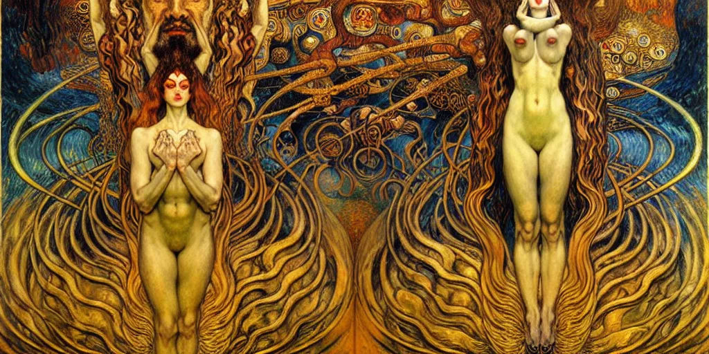 Image similar to Divine Chaos Engine by Karol Bak, Jean Delville, William Blake, Gustav Klimt, and Vincent Van Gogh, symbolist, visionary