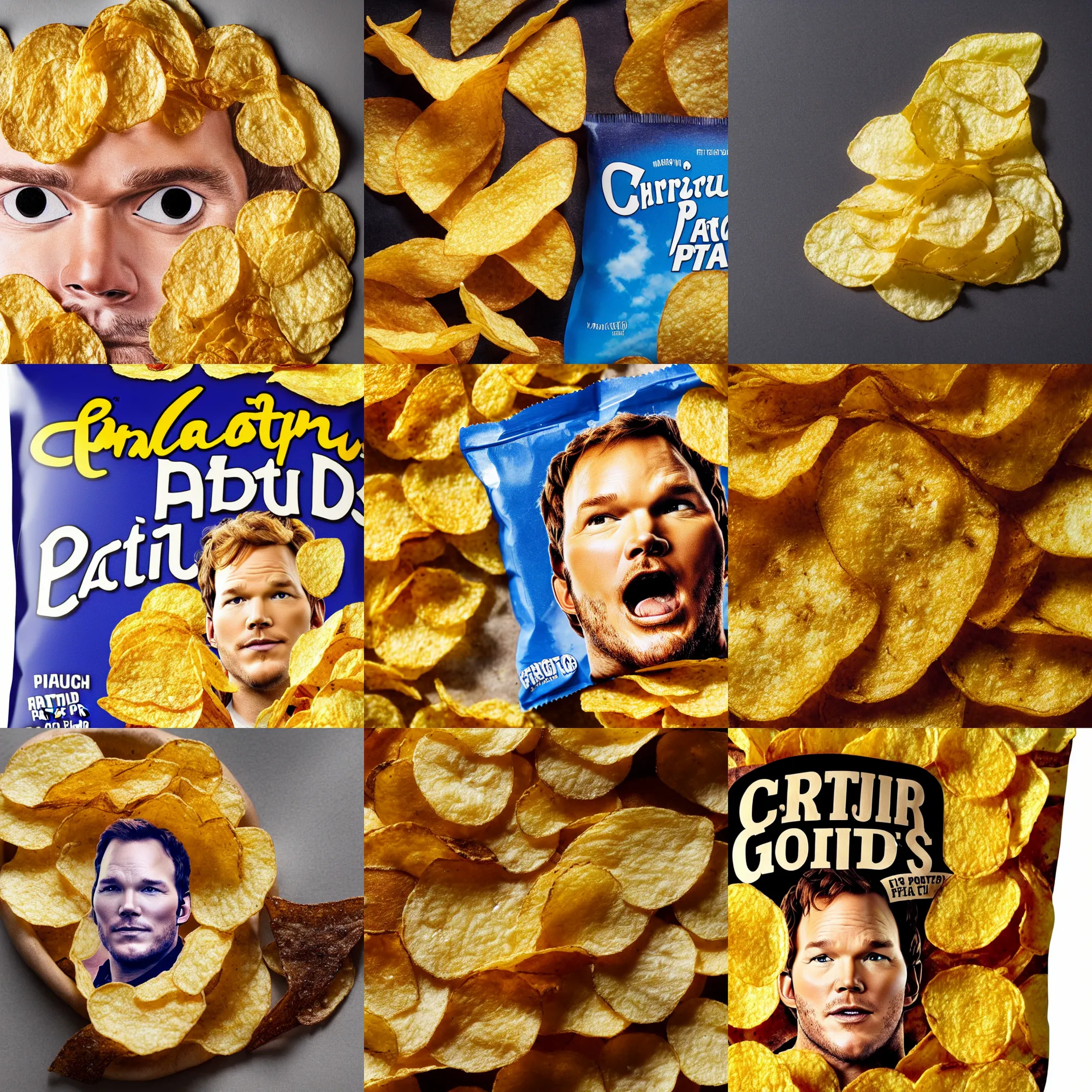 Prompt: chris pratt potato chip, chris pratt's face as a potato chip, texture, crisp, macro shot, high detail photo, close up