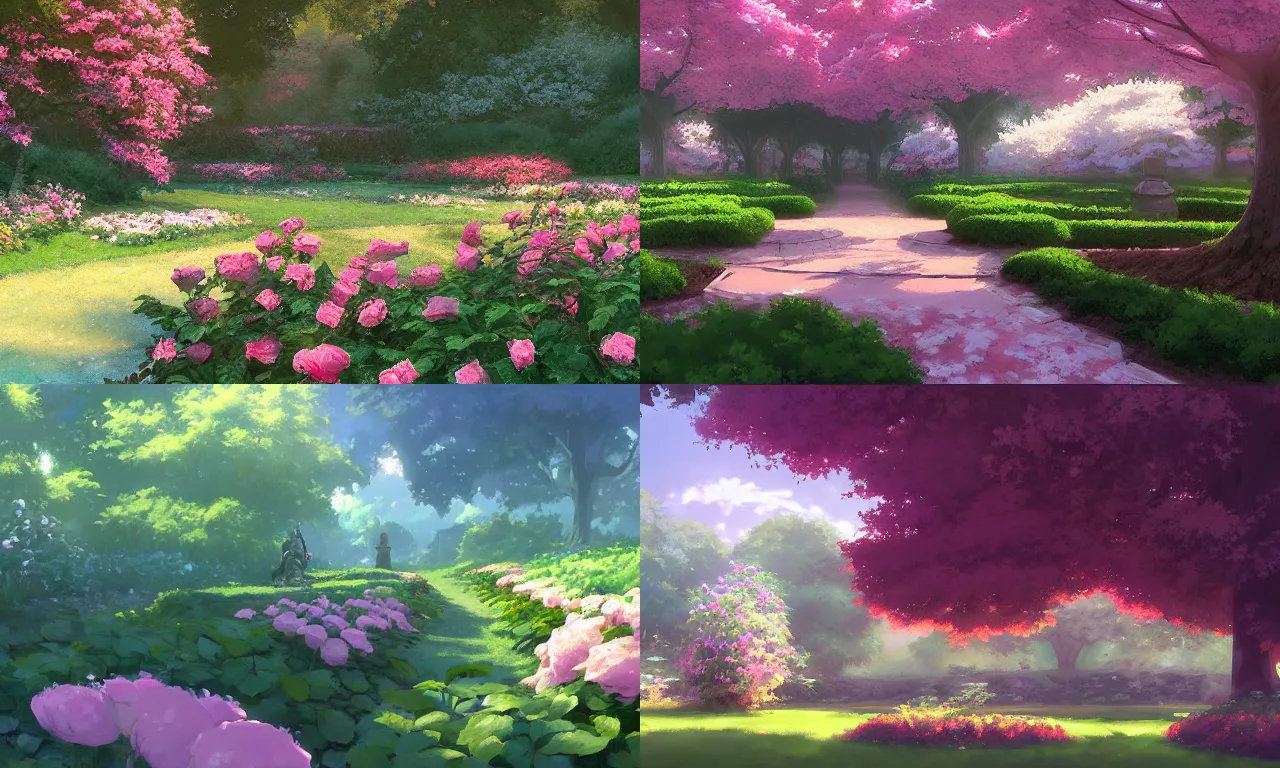 Prompt: rose Garden, by Makoto Shinkai and Andreas Rocha, 4K, Wide angle