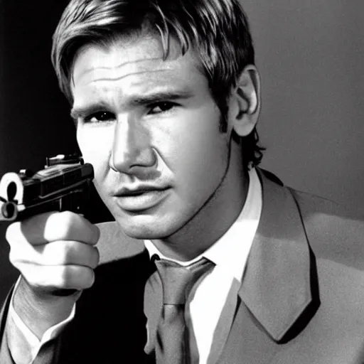 Prompt: a young harrison ford as james bond