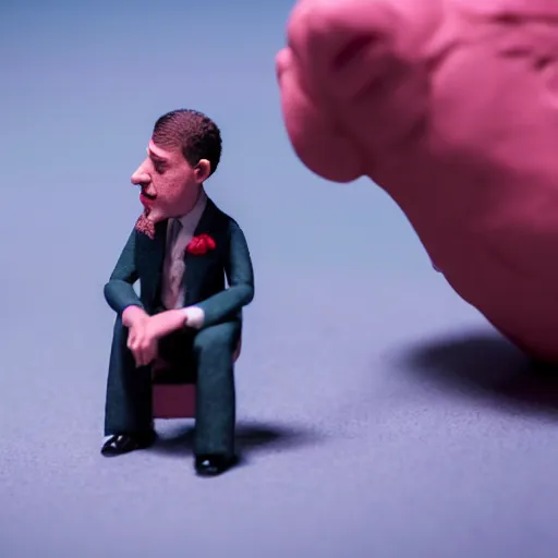 Prompt: a cinematic film still of a claymation stop motion film starring bull murray, shallow depth of field, 8 0 mm, f 1. 8