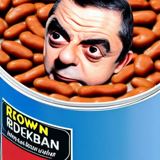 Image similar to rowan atkinson inside a can of baked beans