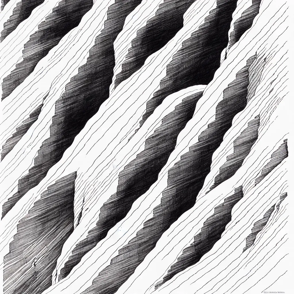 Image similar to slot canyons by moebius, minimalist ink drawing with long lines