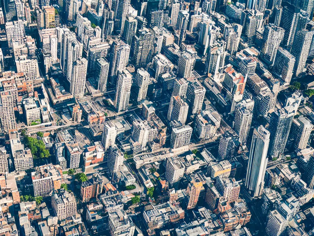 Prompt: drone view of a symmetrical city, Brutalist architecture, sharp focus, telephoto lens, digital art 4k