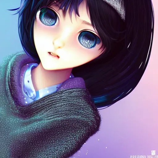 Prompt: beautifully pretty surfer girl, 2 2 years old, black sweater, grey checkered skirt, very cute features, glittery short black hair, blue eyes, universal volumetric lighting, soft glow, by range murata, highly detailed intricately sharp focus, trending on pinterest, unreal engine 5 4 k uhd image