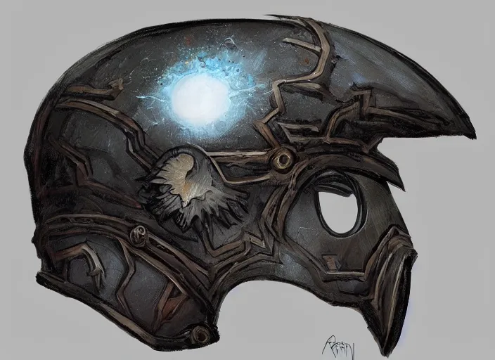 Image similar to portrait of raven themed helmet. concept art contest winner by bob ross and greg rutkowski ( 2 0 0 7 ).