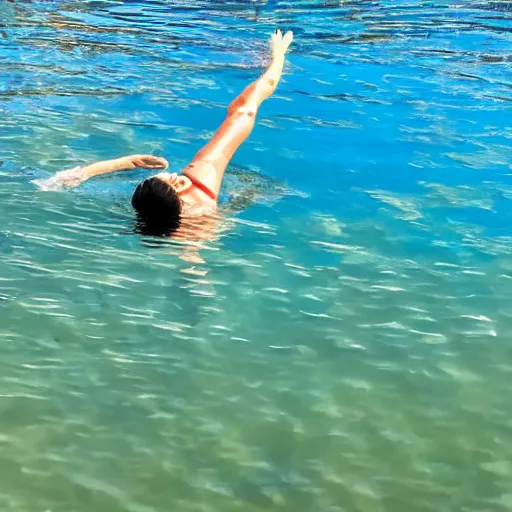 Image similar to swimming in the perfect lagoon, crystal clear water reflecting deep blue sky, natural, powerful, artistic, inherent, expressive art