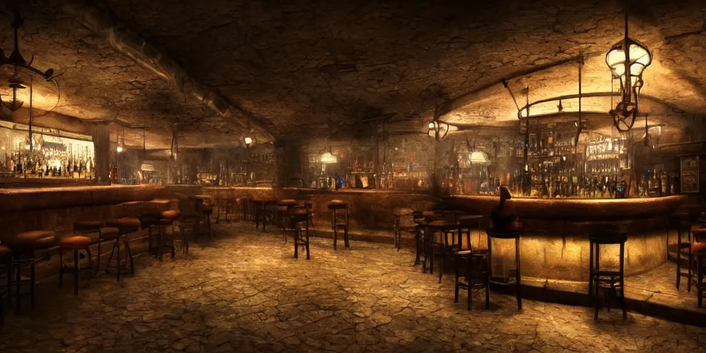 Image similar to underground bar, atmospheric lighting, high quality, sharp focus, intricate, digital art, artstation, 4k