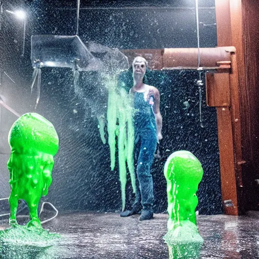 Image similar to big budget body horror movie. Production photograph. Slime.