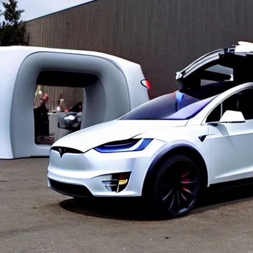 Image similar to tesla model x as an armored vehicle in a cyberpunk world