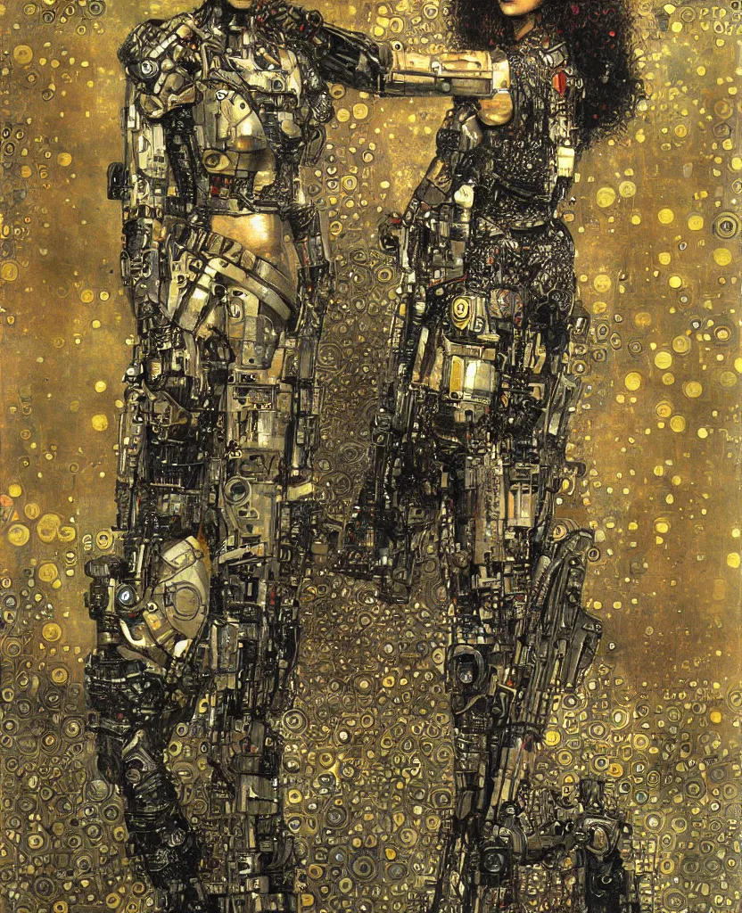 Image similar to cybernetic female supersoldier armed with laser rifle, intricate detail, klimt, royo, whealan,