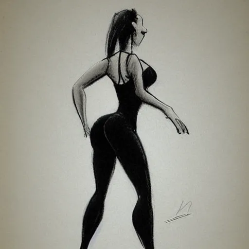 Image similar to milt kahl sketch of thick cuban girl wearing black yoga pants