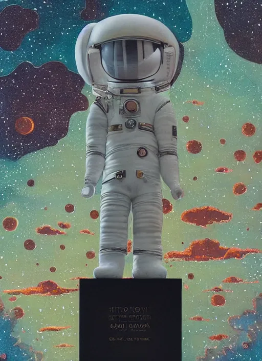 Prompt: a surreal contemporary ceramic sculpture of an astronaut on a plinth, by victo ngai, by hikari shimoda, by tracie grimwood, plain black background