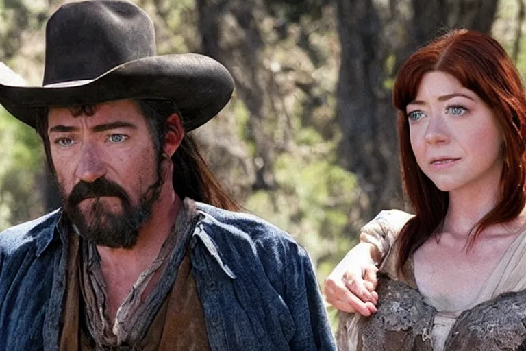 Image similar to screenshot from western movie, starring young alyson hannigan