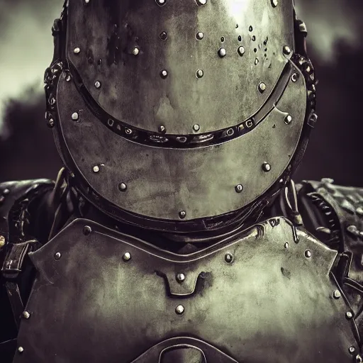 Image similar to steam punk knight wearing wearing armor, shallow depth of field, moody lighting, 8 k,