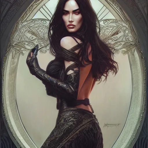 Image similar to ultra realistic illustration, megan fox as vampire lord, intricate, elegant, highly detailed, digital painting, artstation, concept art, smooth, sharp focus, illustration, art by artgerm and greg rutkowski and alphonse mucha