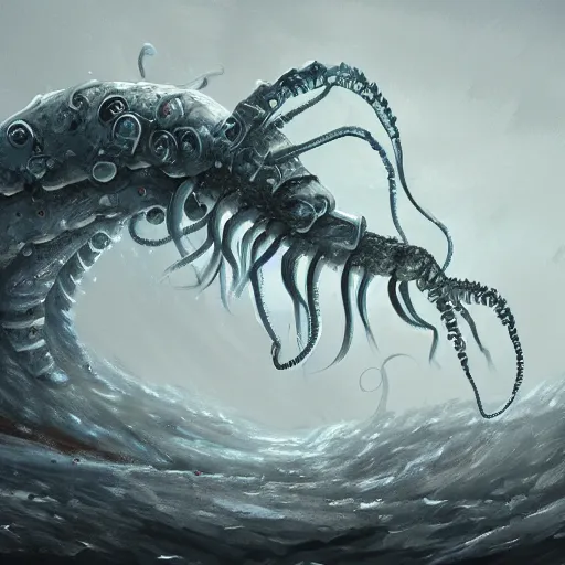 Image similar to lovecraftian 🦞🦀, digital painting, concept art, dramatic, trending on artstation, deviantart