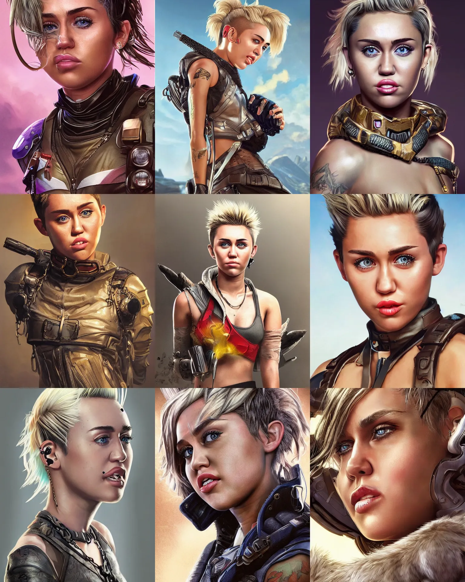 Prompt: Miley Cyrus as an Apex Legends character digital illustration portrait design by, Mark Brooks and Brad Kunkle detailed, gorgeous lighting, wide angle action dynamic portrait