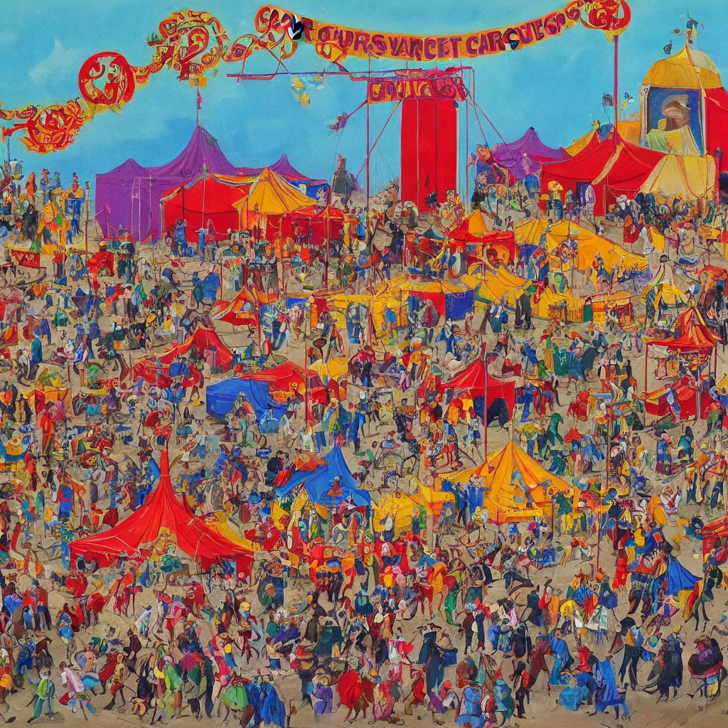 Prompt: A colorful and Vibrant and Provenance painting of The circus by Charles Bell