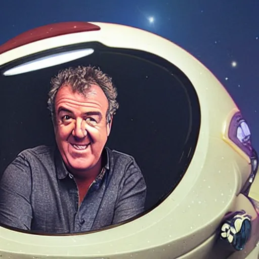 Image similar to jeremy clarkson driving a spaceship