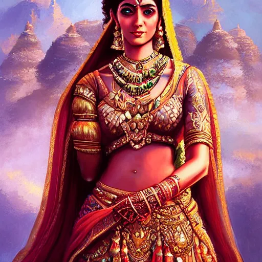 Prompt: portrait of Beautiful indian bride , full of details, matte painting, concept art, smooth, by Jordan Grimmer and by artgerm