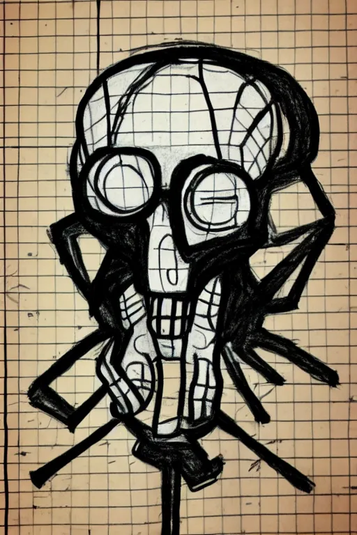 Image similar to silly drawing of a half life 2 skeleton with a headcrab on top of graph paper