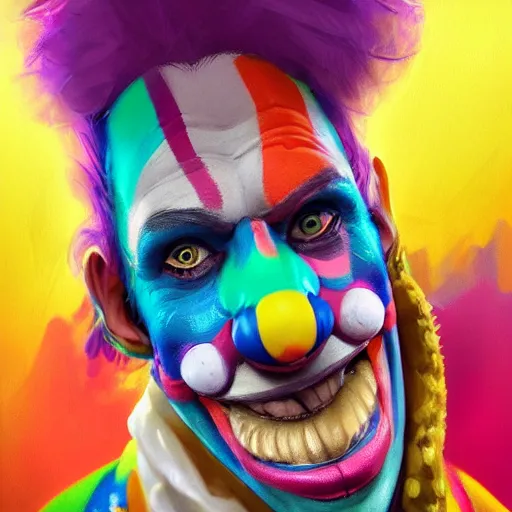 Image similar to Portrait of a colorful happy joyful clown, artstation, cgsociety, masterpiece