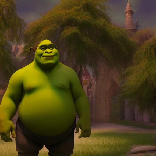 Prompt: Shrek is Bob Ross, hyperdetailed, artstation, cgsociety, 8k