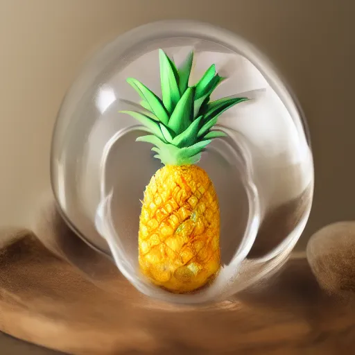 Image similar to snow globe with a pineapple inside, realistic