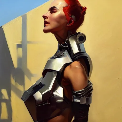 Image similar to Greg Manchess portrait painting of a woman cyborg, medium shot, asymmetrical, profile picture, Organic Painting, sunny day, Matte Painting, bold shapes, hard edges, street art, trending on artstation, by Huang Guangjian and Gil Elvgren and Sachin Teng