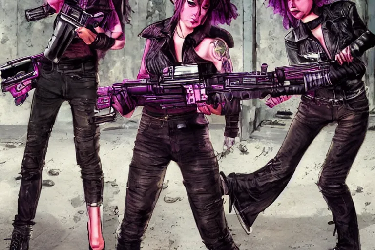 Prompt: punk woman dual wielding uzi's, urban fantasy