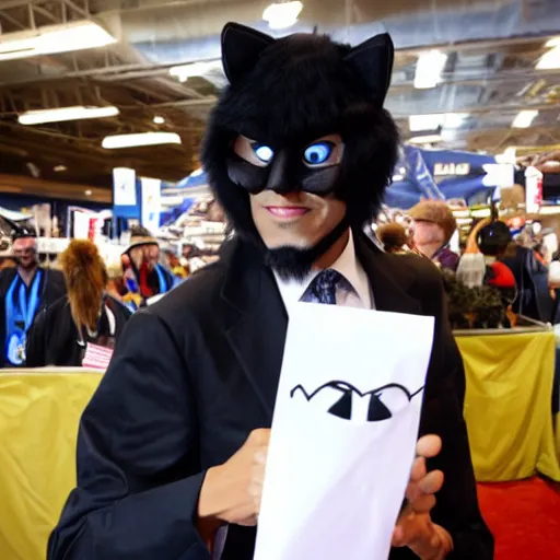 Image similar to Obama as a furry cosplayer wearing a fedora at Comic Con, neckbeard, cringelord