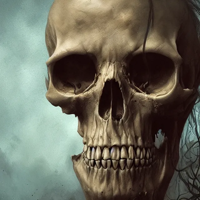 Prompt: hyper realistic photo portrait zombie skull cinematic, greg rutkowski, james gurney, mignola, craig mullins, brom redshift, vray, octane