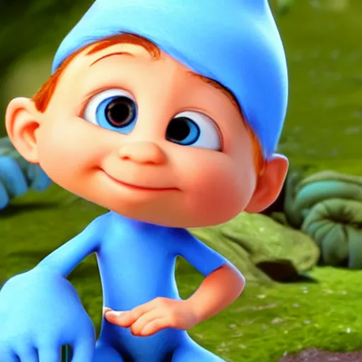 Image similar to realphoto 3d cute beautiful smurfin, in pixar's Up