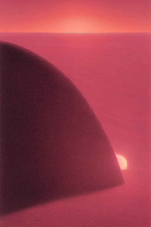 Image similar to emissary space by arthur haas and bruce pennington and john schoenherr, photo realism, cinematic matte painting, monochrome color palate, pink desert sunset,