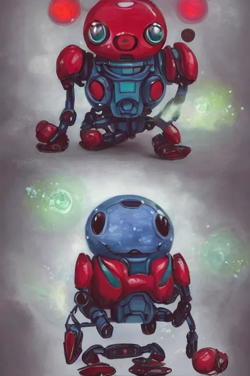 Image similar to cute Tachikoma, Tachikoma made of watermelon, tiny, small, miniature Tachikoma, baby Robot, short, pale blue armor, cute and adorable, pretty, beautiful, DnD character art portrait, matte fantasy painting, cgsociety Artstation, by Jason Felix by Steve Argyle by Tyler Jacobson by Peter Mohrbacher, cinematic lighting