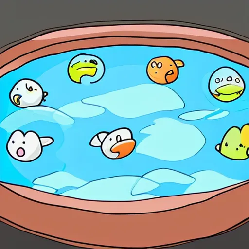 Prompt: tadpoles in a fishbowl full of water, illustrated cartoon, game UI icon