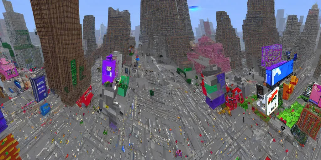 Image similar to times square in minecraft