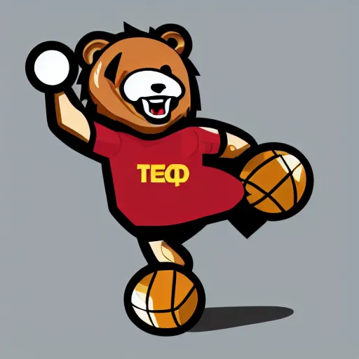 Prompt: A team mascot bear kicking a rugby ball, fierce, angry, hairy, vector, vectorised, professional graphic design, NBA logo