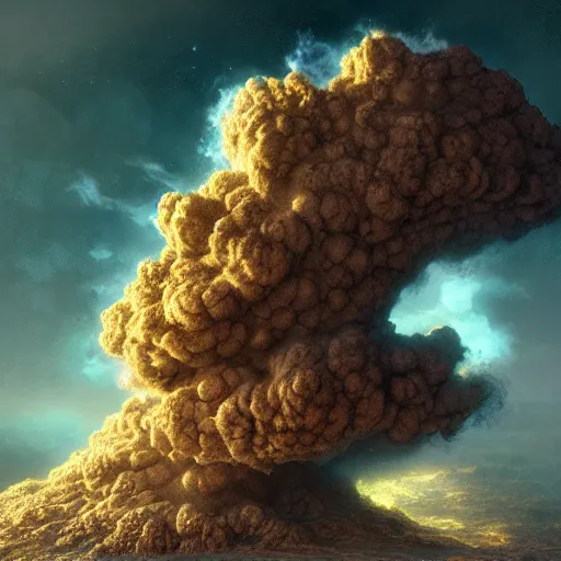 Image similar to beautifully hyperdetailed matte painting of microscopic tiny very small miniature nuclear radioactive explosion made of translucent paints, by gustave dore, craig mullins, photorealistic, octane render, trending on artstation, instagram, pinterest