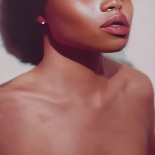 Image similar to realistic photoshoot for a aime leon dore lookbook, color film photography, portrait of a beautiful woman in style of tyler Mitchell, 35mm, graflex