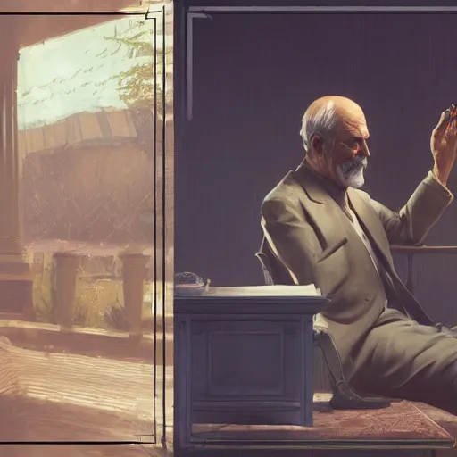 Image similar to freud versus jung, videogame screenshot by greg rutkowski